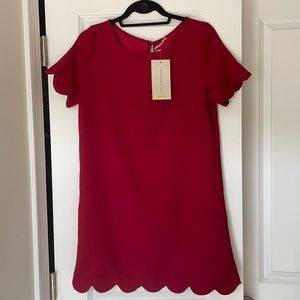 Scallop hem dark red dress